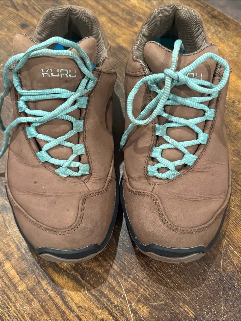 Kuru Chicane Women's Trail Hiking Shoes Size 8.5 W Brown Blue/Teal Laces EUC